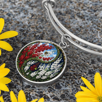 Larkspur Yin Yang Bracelet - July Birth Month Flower Pendant Jewelry