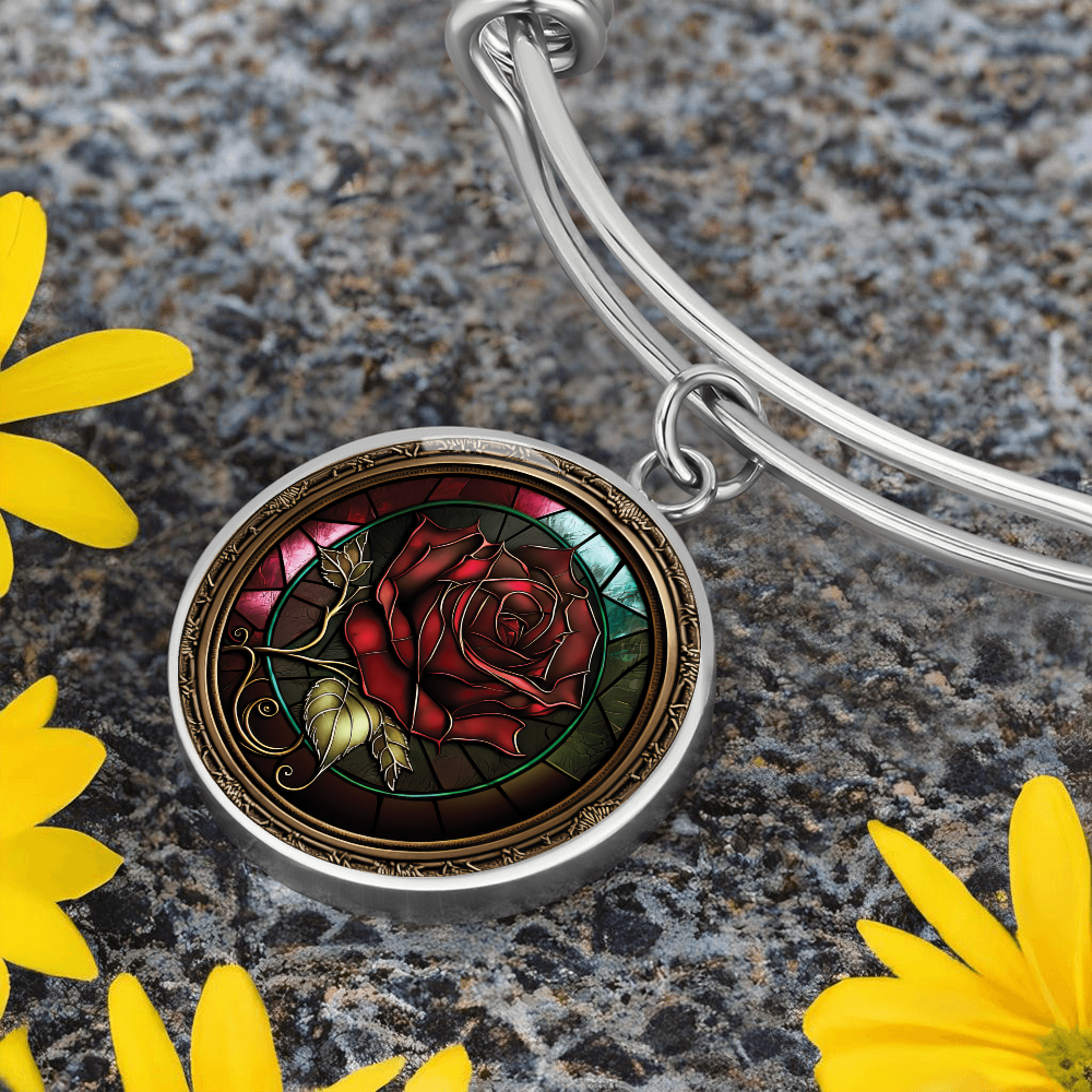 Red Rose Bracelet - June Birth Flower Pendant Jewelry