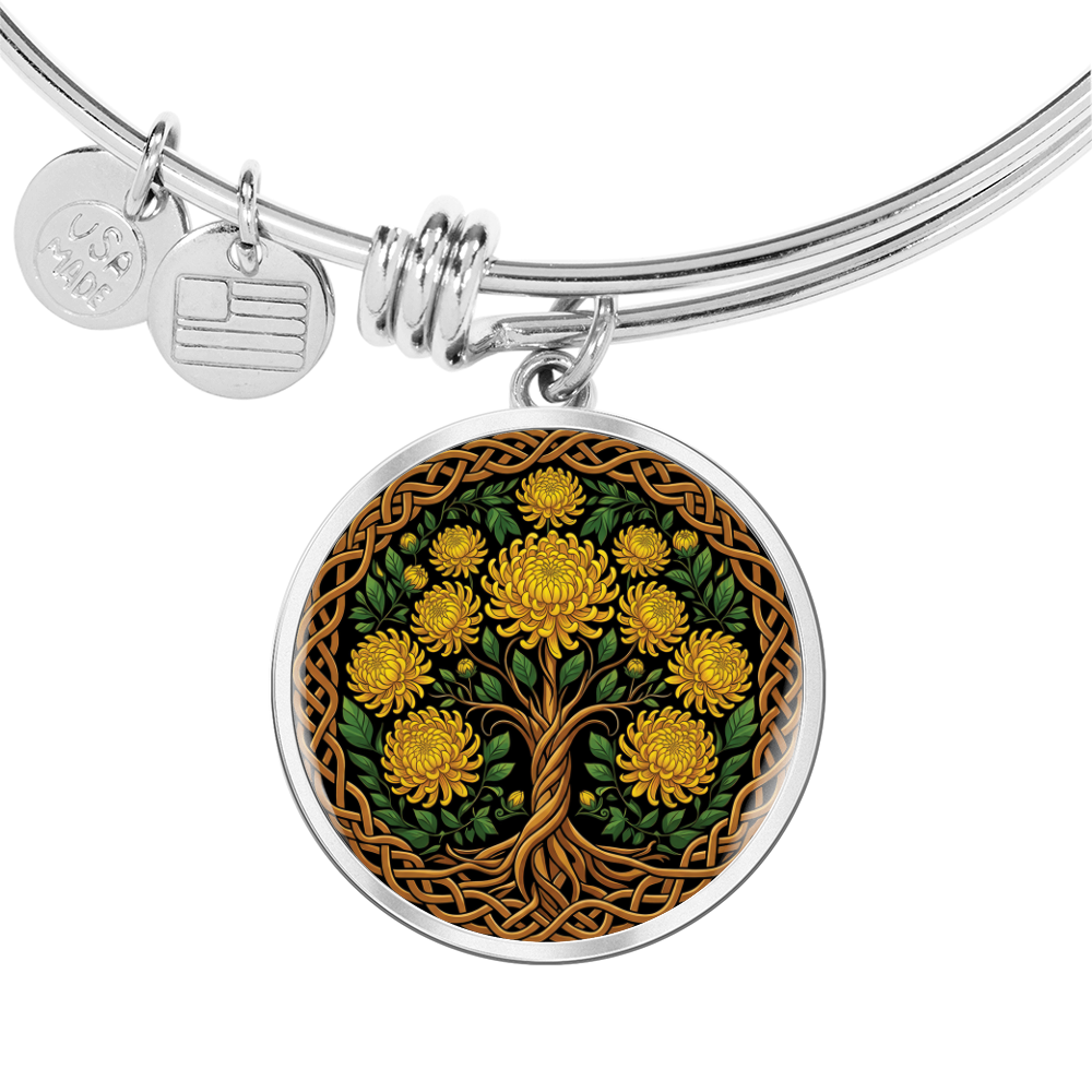 Celtic Tree of Life Pendant Bracelet - Chrysanthemum November Birth Flower Jewelry