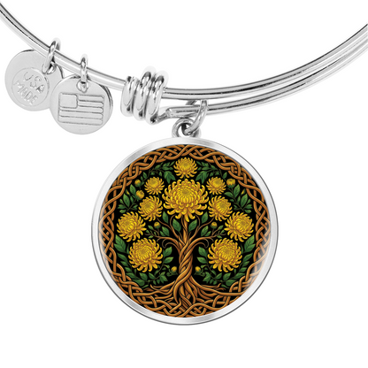 Celtic Tree of Life Pendant Bracelet - Chrysanthemum November Birth Flower Jewelry