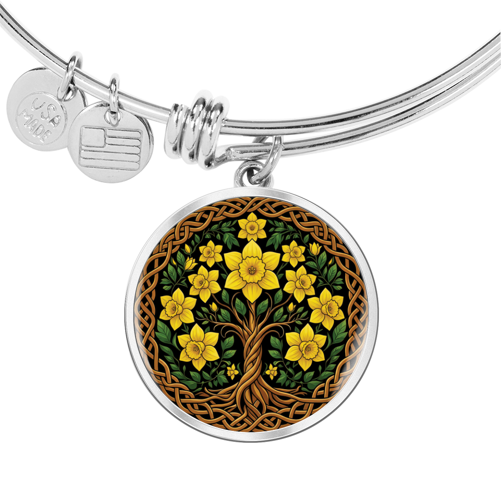 Celtic Tree of Life Pendant Bracelet - Daffodil March Birth Flower Jewelry