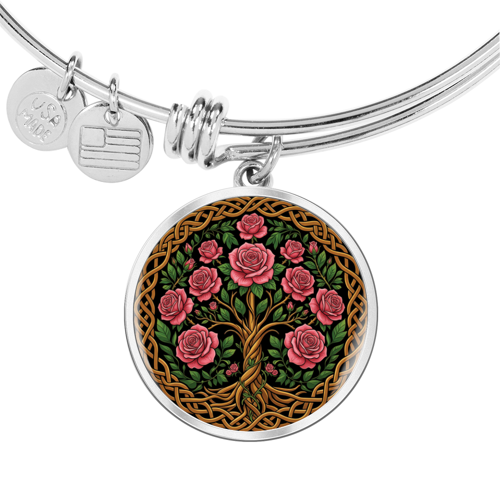 Celtic Tree of Life Pendant Bracelet - Rose June Birth Flower Jewelry