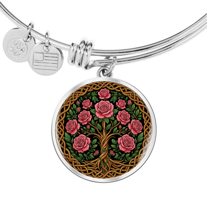 Celtic Tree of Life Pendant Bracelet - Rose June Birth Flower Jewelry