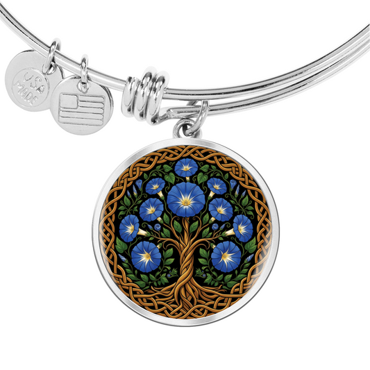Celtic Tree of Life Pendant Bracelet - Morning Glory September Birth Flower Jewelry