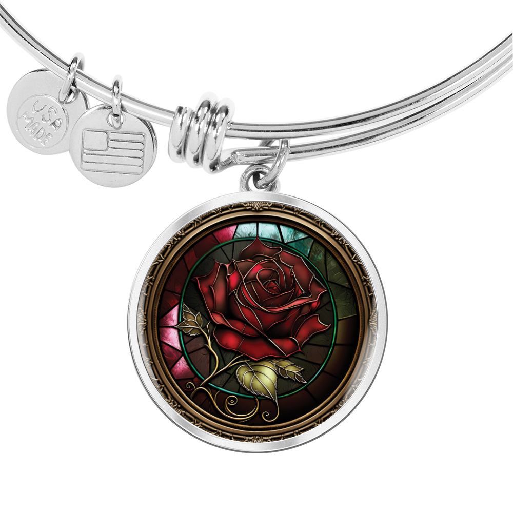 Red Rose Bracelet - June Birth Flower Pendant Jewelry