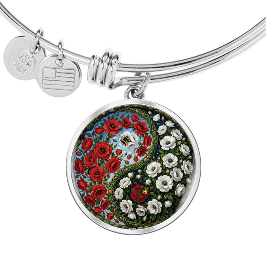 Poppy Yin Yang Bracelet - August Birth Month Flower Pendant Jewelry