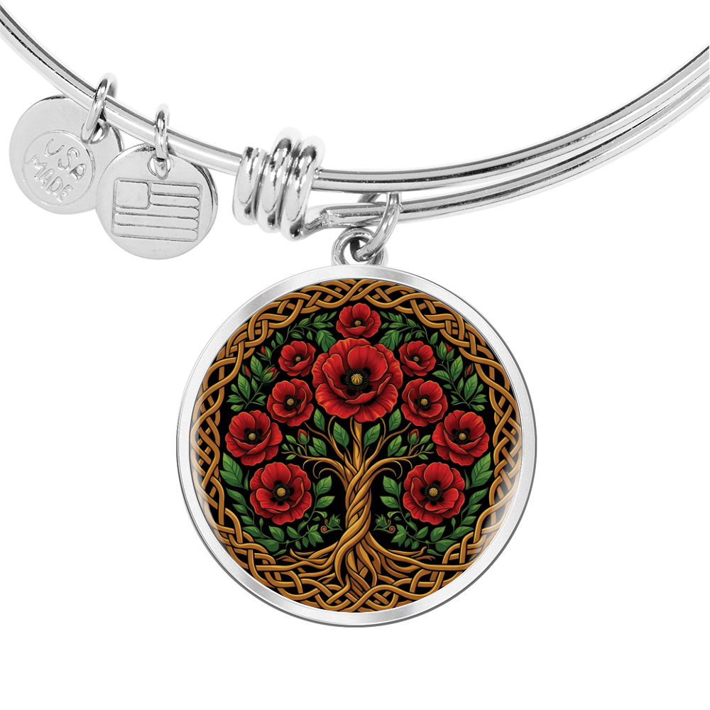 Celtic Tree of Life Pendant Bracelet - Poppy August Birth Flower Jewelry
