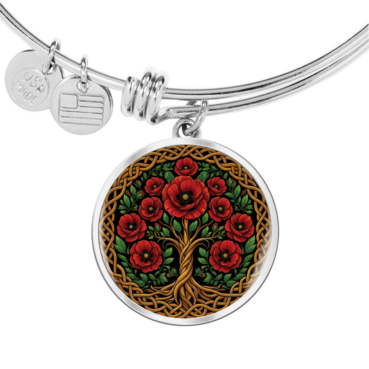 Celtic Tree of Life Pendant Bracelet - Poppy August Birth Flower Jewelry