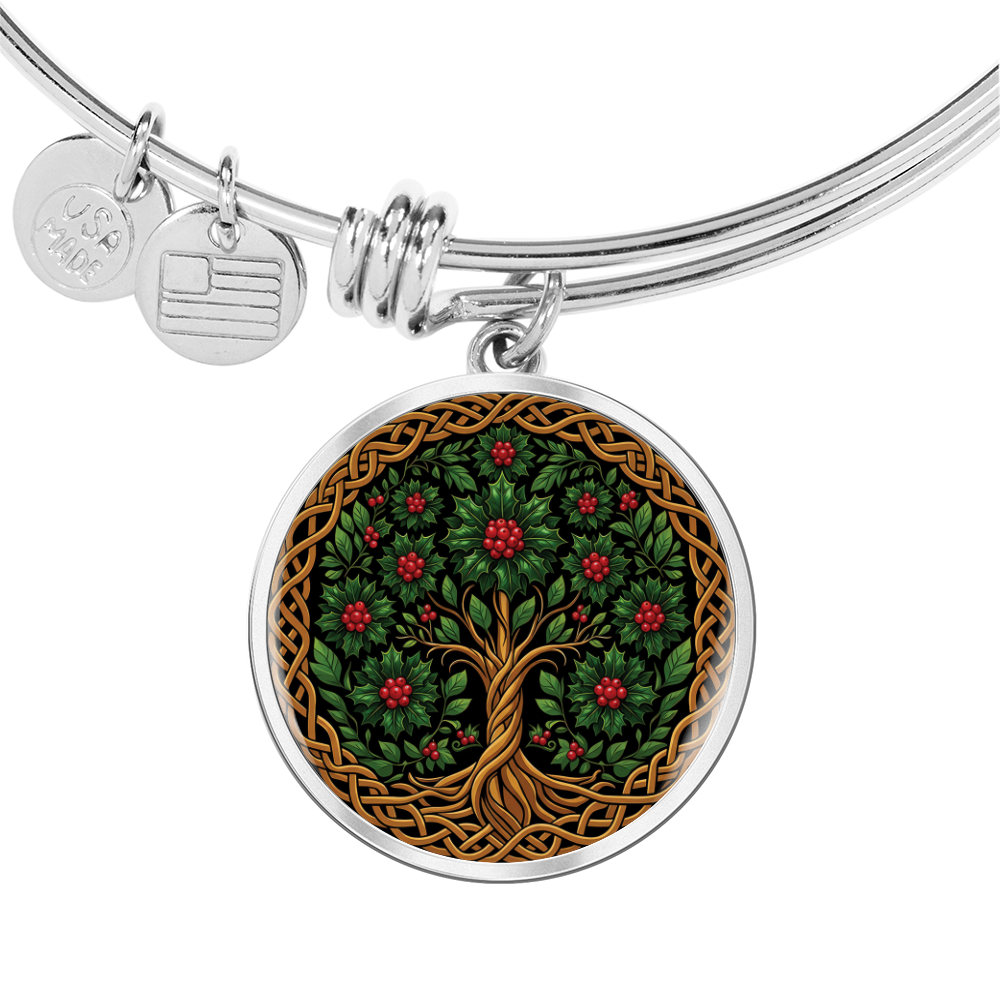 Celtic Tree of Life Pendant Bracelet - Holly December Birth Flower Jewelry