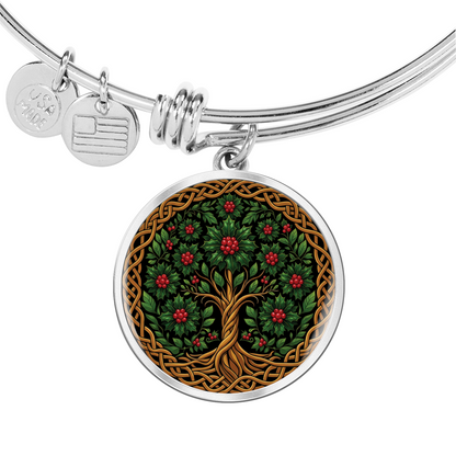 Celtic Tree of Life Pendant Bracelet - Holly December Birth Flower Jewelry