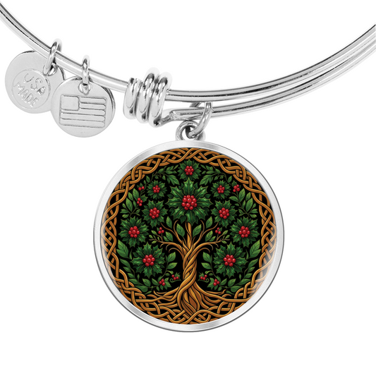 Celtic Tree of Life Pendant Bracelet - Holly December Birth Flower Jewelry