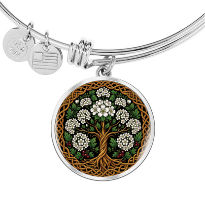 Celtic Tree of Life Pendant Bracelet - Hawthorn May Birth Flower Jewelry