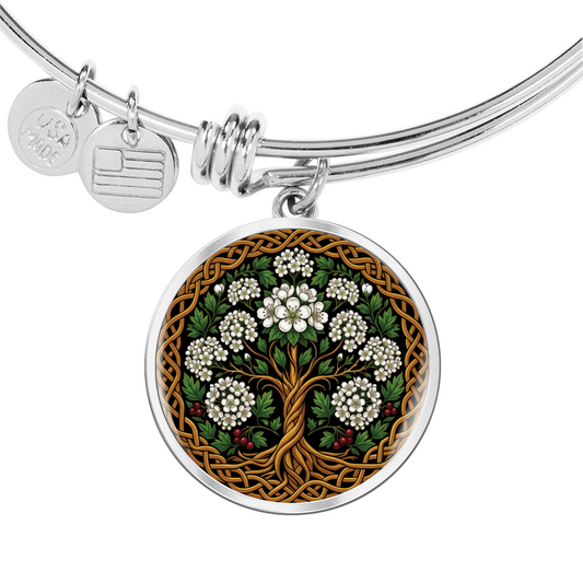 Celtic Tree of Life Pendant Bracelet - Hawthorn May Birth Flower Jewelry
