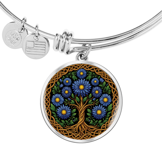 Celtic Tree of Life Pendant Bracelet - Aster September Birth Flower Jewelry