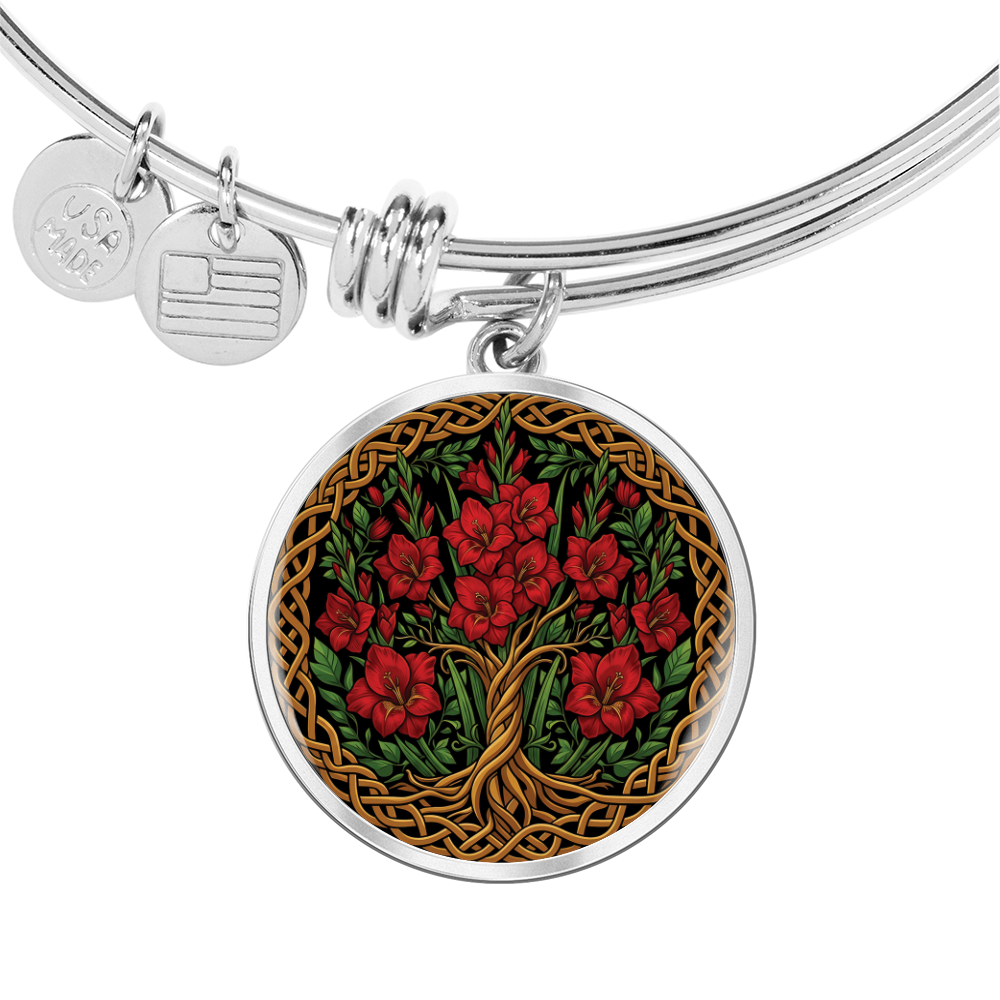 Celtic Tree of Life Pendant Bracelet - Gladiolus August Birth Flower Jewelry