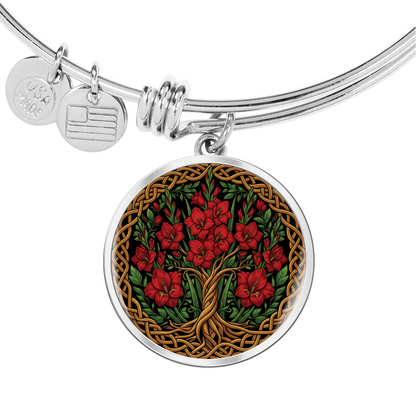 Celtic Tree of Life Pendant Bracelet - Gladiolus August Birth Flower Jewelry