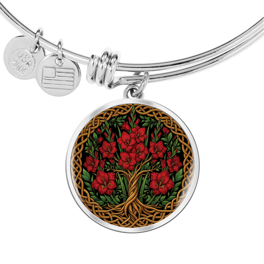 Celtic Tree of Life Pendant Bracelet - Gladiolus August Birth Flower Jewelry