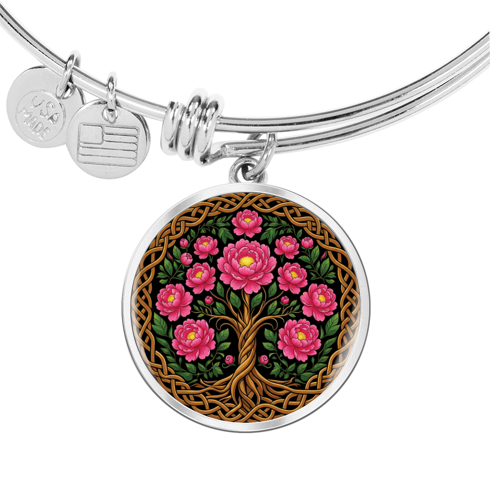 Celtic Tree of Life Pendant Bracelet - Peony November Birth Flower Jewelry