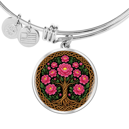 Celtic Tree of Life Pendant Bracelet - Peony November Birth Flower Jewelry