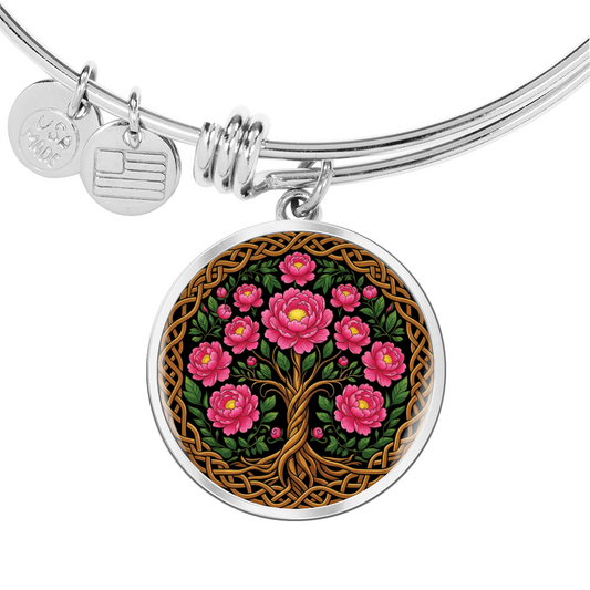 Celtic Tree of Life Pendant Bracelet - Peony November Birth Flower Jewelry