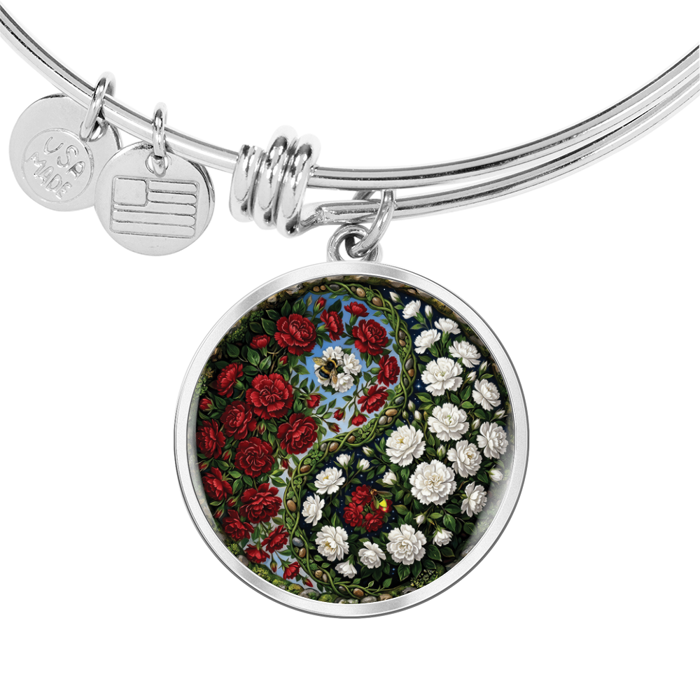 Carnation Yin Yang Bracelet - January Birth Month Flower Pendant Jewelry