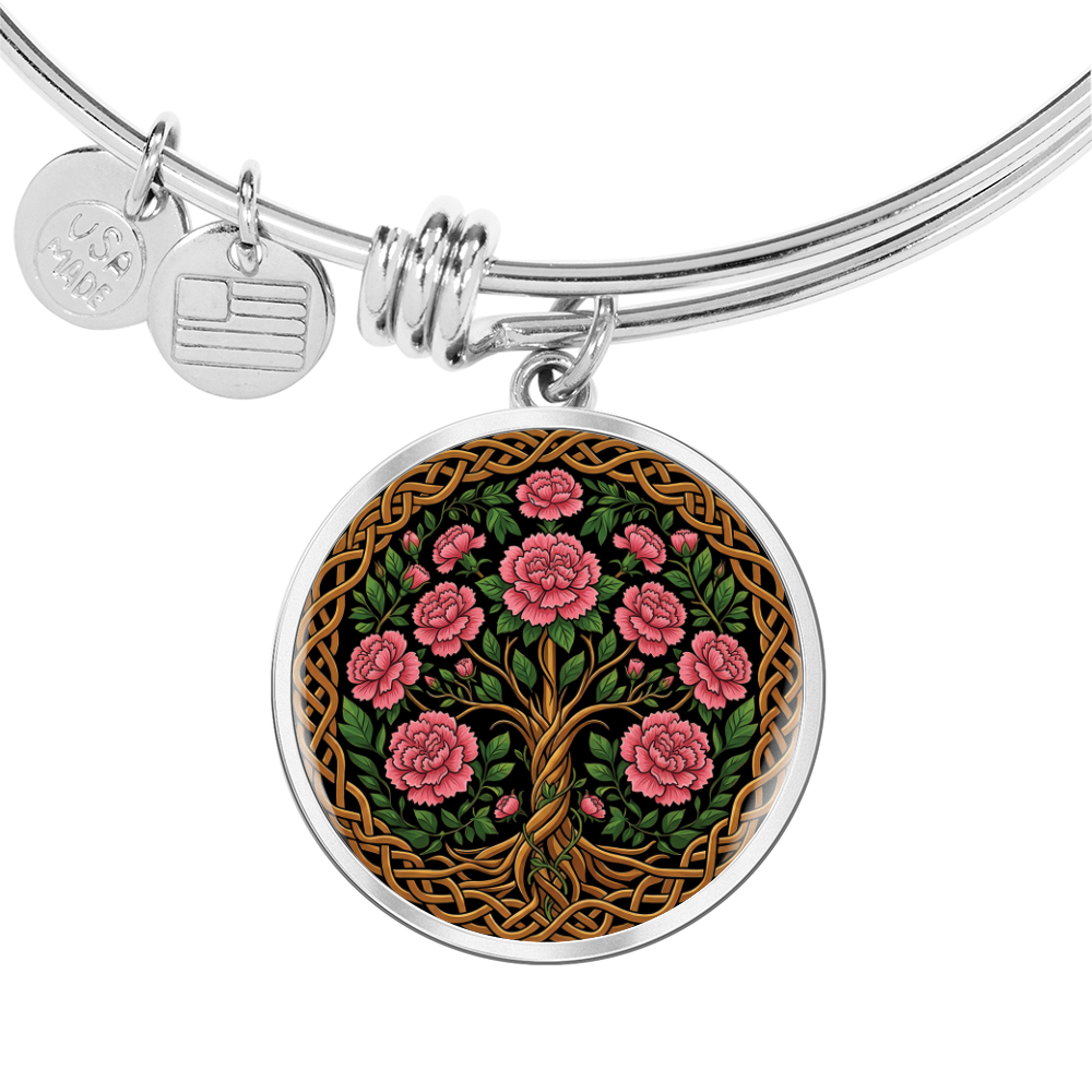 Celtic Tree of Life Pendant Bracelet - Carnation January Birth Flower Jewelry