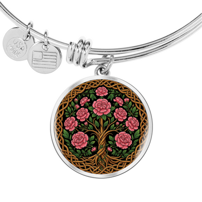Celtic Tree of Life Pendant Bracelet - Carnation January Birth Flower Jewelry