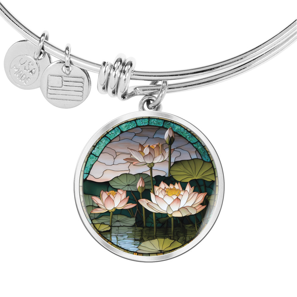 Water Lily Bracelet, July Birth Flower Pendant Jewelry