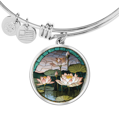 Water Lily Bracelet, July Birth Flower Pendant Jewelry