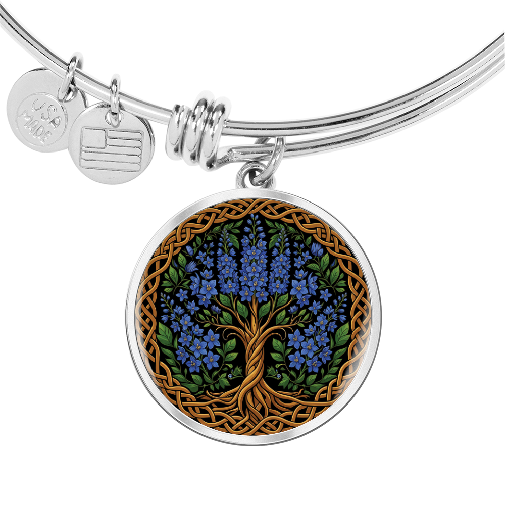 Celtic Tree of Life Pendant Bracelet - Larkspur July Birth Flower Jewelry