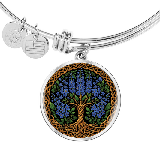 Celtic Tree of Life Pendant Bracelet - Larkspur July Birth Flower Jewelry