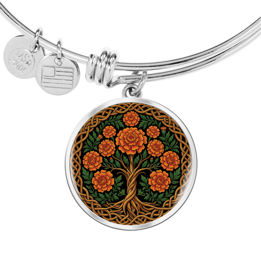 Celtic Tree of Life Pendant Bracelet - Marigold October Birth Flower Jewelry