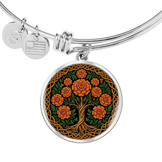 Celtic Tree of Life Pendant Bracelet - Marigold October Birth Flower Jewelry