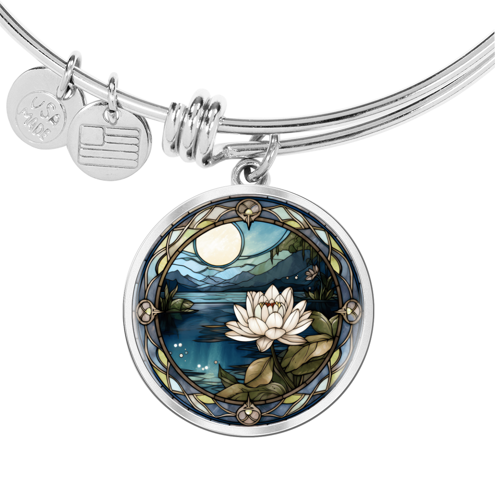 Water Lily Bracelet - July Birth Flower Pendant Jewelry