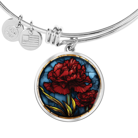 Carnation Bracelet - January Birth Flower Pendant Jewelry