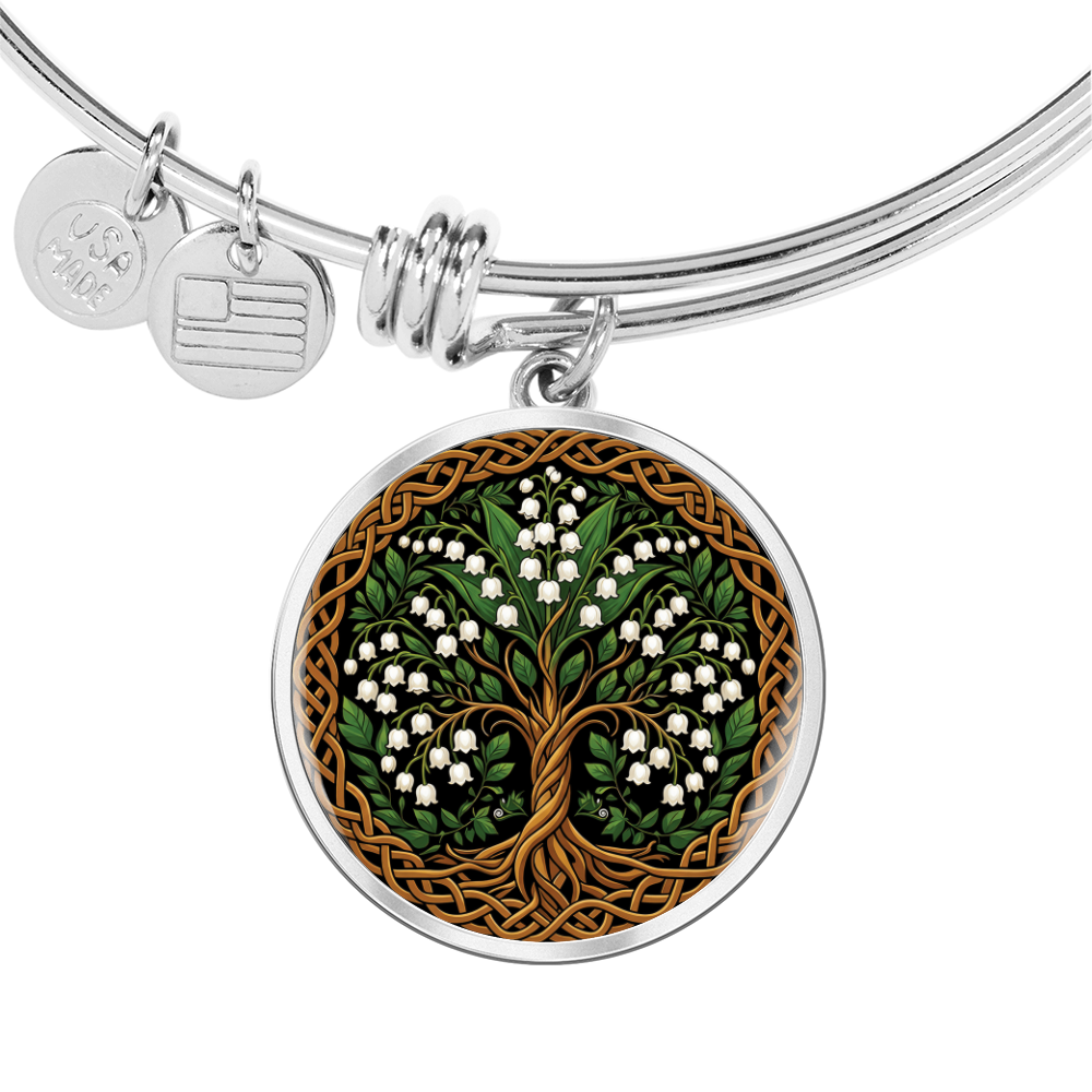 Celtic Tree of Life Pendant Bracelet - Lily of the Valley May Birth Flower Jewelry