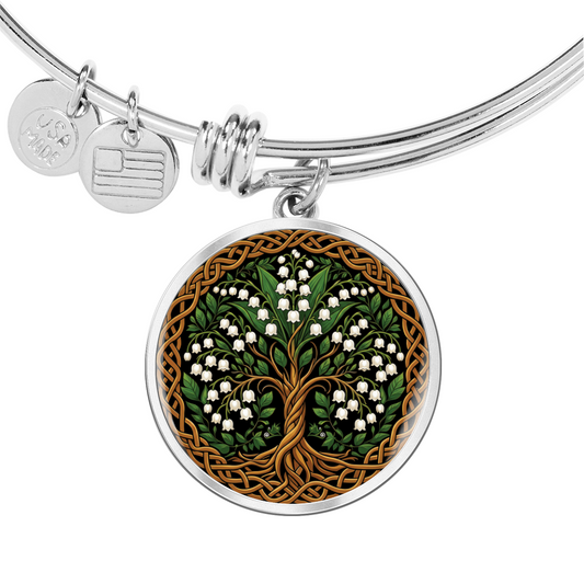 Celtic Tree of Life Pendant Bracelet - Lily of the Valley May Birth Flower Jewelry