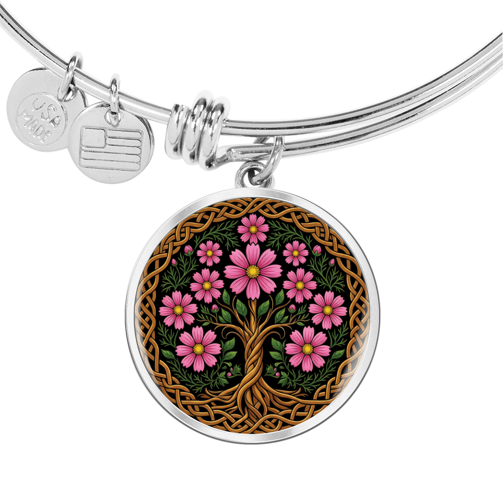 Celtic Tree of Life Pendant Bracelet - Cosmos October Birth Flower Jewelry