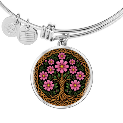Celtic Tree of Life Pendant Bracelet - Cosmos October Birth Flower Jewelry