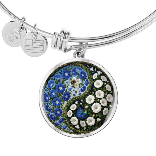 Morning Glory Yin Yang Bracelet - September Birth Month Flower Pendant Jewelry