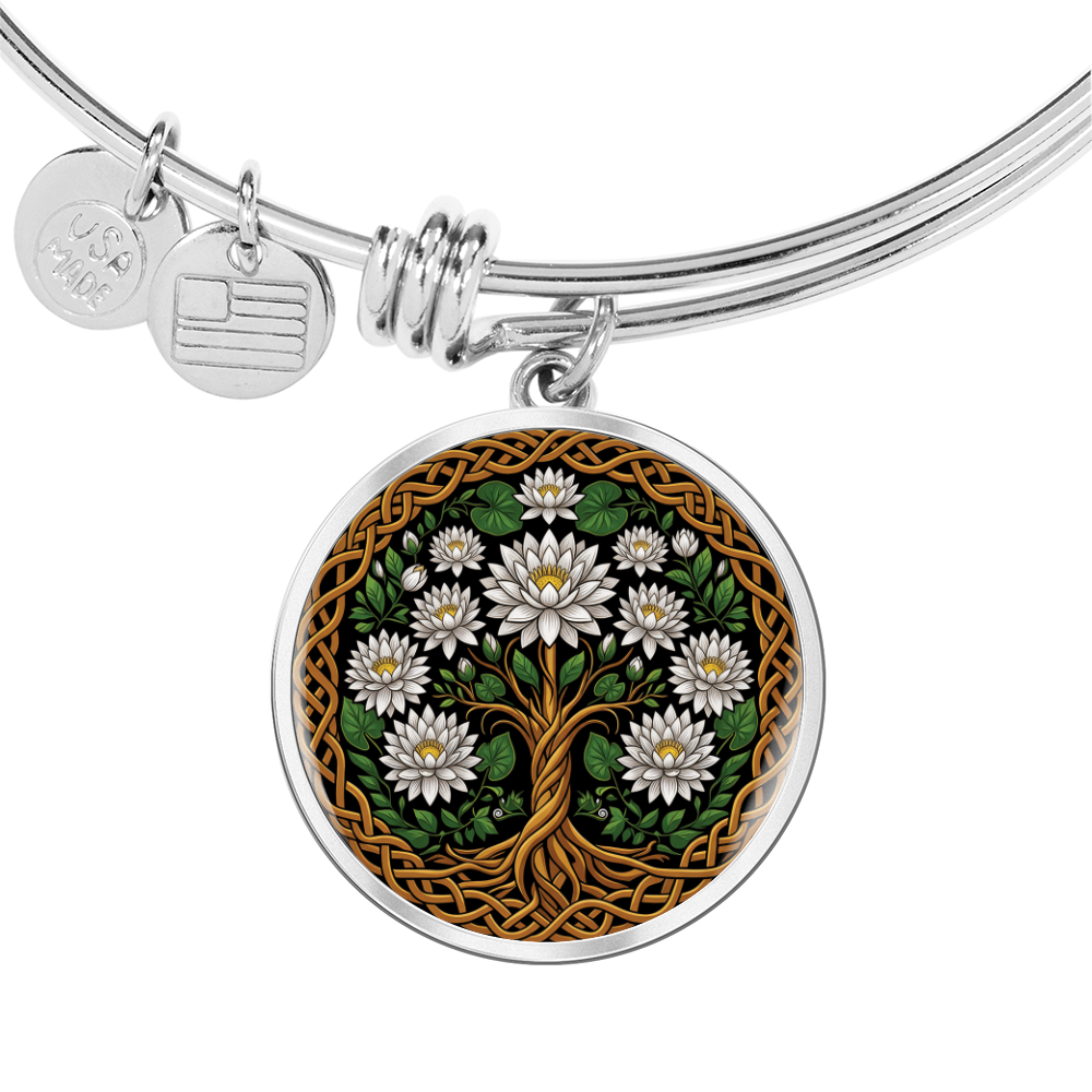 Celtic Tree of Life Pendant Bracelet - Water Lily July Birth Flower Jewelry
