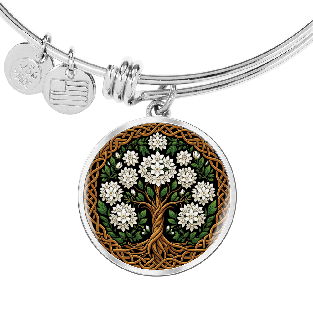 Celtic Tree of Life Pendant Bracelet - Narcissus December Birth Flower Jewelry