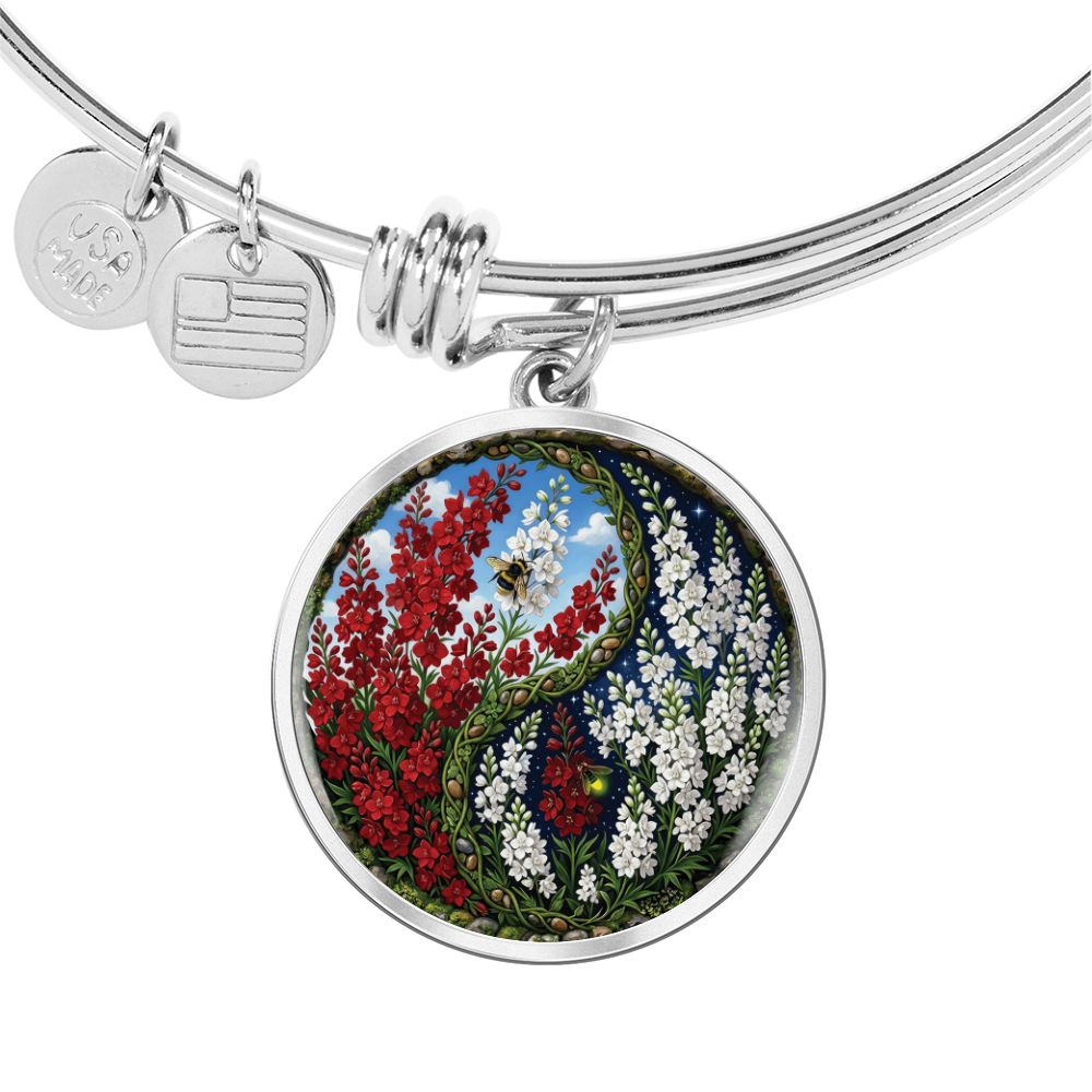 Larkspur Yin Yang Bracelet - July Birth Month Flower Pendant Jewelry