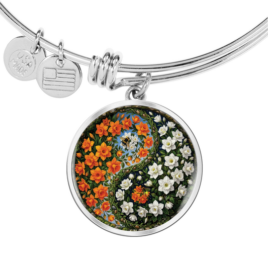 Daffodil Yin Yang Bracelet - March Birth Month Flower Pendant Jewelry