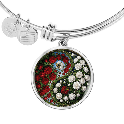 Rose Yin Yang Bracelet - June Birth Month Flower Pendant Jewelry