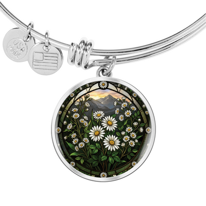 White Daisy Bracelet - April Birth Flower Pendant Jewelry