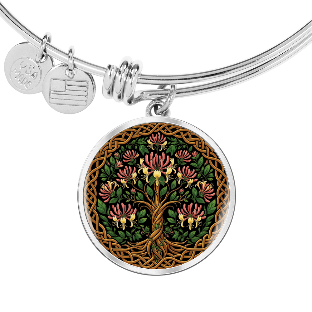 Celtic Tree of Life Pendant Bracelet - Honeysuckle June Birth Flower Jewelry