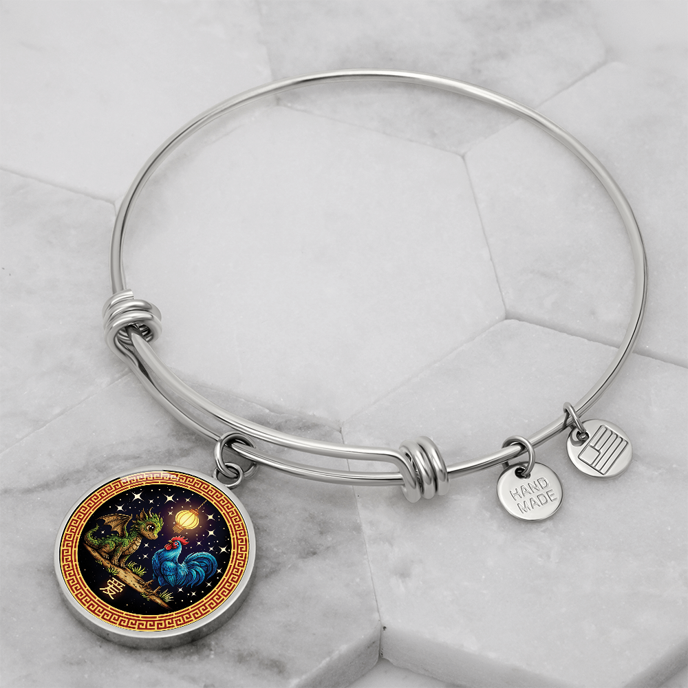 Rooster & Dragon Bracelet - Chinese Zodiac Pendant Jewelry