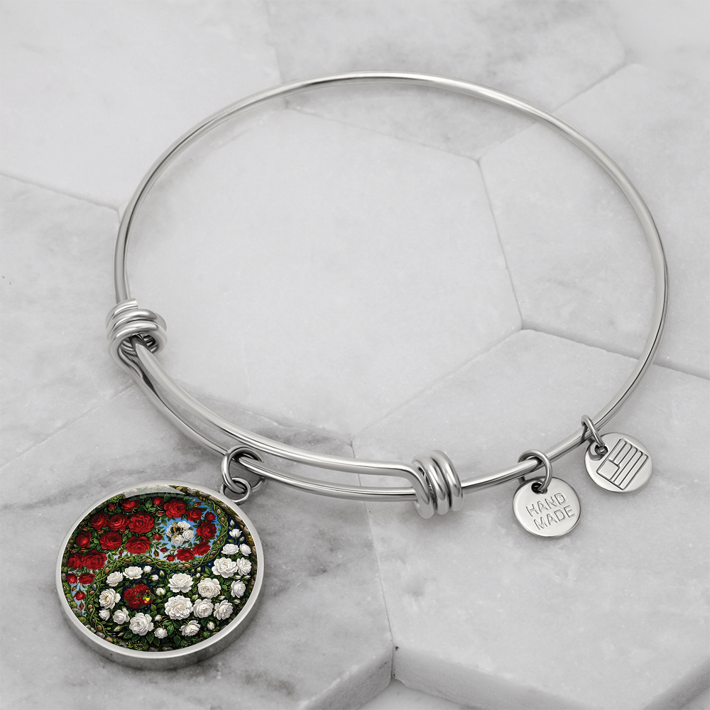 Rose Yin Yang Bracelet - June Birth Month Flower Pendant Jewelry