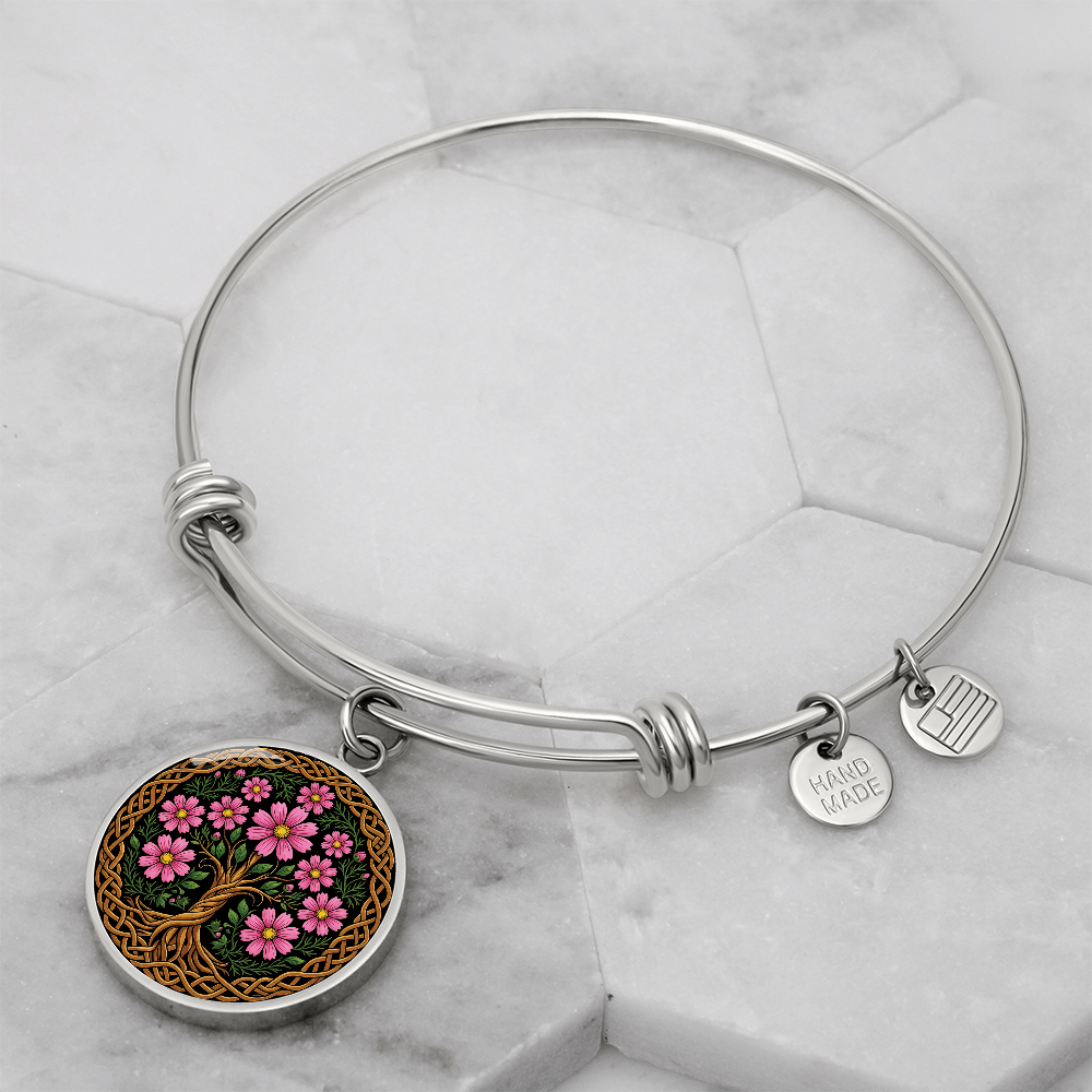Celtic Tree of Life Pendant Bracelet - Cosmos October Birth Flower Jewelry
